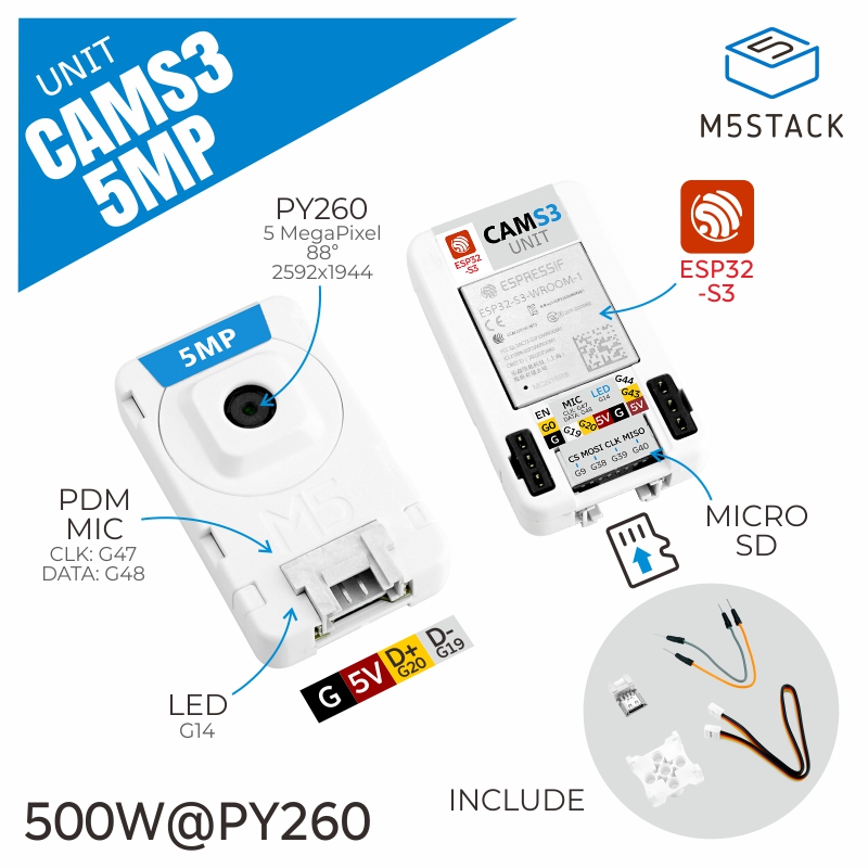M5Stack Core2 - Unité officielle M5Stack Caméra Wi-Fi CamS3